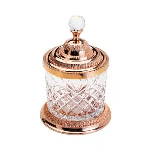 Pote Decorativo Crystal<BR>- Incolor & Rosê Gold<BR>- 21,5xØ15cm<BR>- Lyor