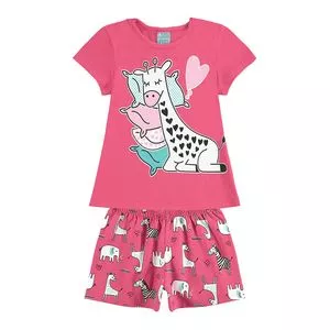 Pijama Infantil Girafas<BR>- Rosa & Branco