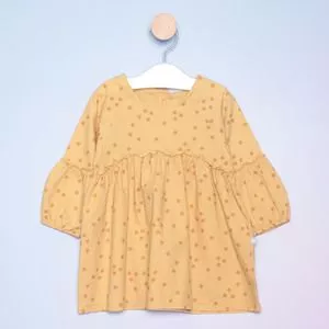 Vestido Infantil Estrelas<BR>- Amarelo & Amarelo Escuro