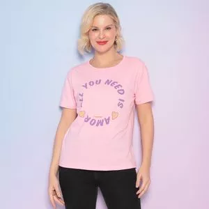 Camiseta All You Need<BR>- Rosa Claro & Lilás<BR>- Zulai