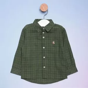 Camisa Infantil Xadrez<BR>- Verde Militar & Verde Escuro