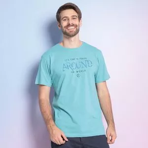 Camiseta Com Inscrições<BR>- Azul Claro & Azul