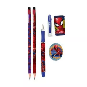 Kit Escolar Spiderman®<BR>- Azul & Vermelho<BR>- 5Pçs<BR>- Molin