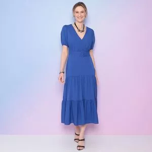 Vestido Midi Com Cinto<BR>- Azul<BR>- SAX