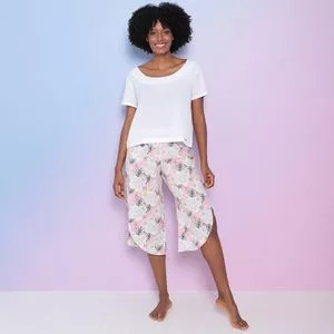 Pijama Floral<BR>- Branco & Rosa Claro<BR>- Espaker