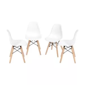 Jogo De Cadeiras Eames<BR>- Branco & Madeira<BR>- 4Pçs<BR>- Or Design