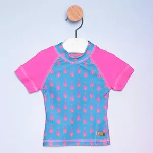Blusa Infantil Flores<BR>- Azul Claro & Pink<BR>- L'ete