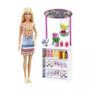 Boneca Barbie® Sucos Tropicais<BR>- Pink & Amarela<BR>- 32,5x23x6,5cm<BR>- Mattel