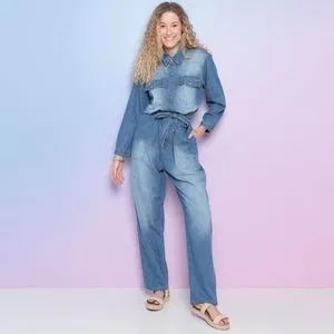 Macacão Jeans Estonado<BR>- Azul