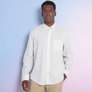 Camisa Slim Fit Geométrica Com Bolso<BR>- Branca<BR>- Izod