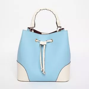 Bolsa Saco Texturizada Com Recortes<BR>- Azul Claro & Off White<BR>- 26,5x39x16,5cm