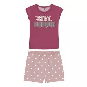 Pijama Infantil Com Inscrições<BR>- Pink & Rosa Claro<BR>- Brandili