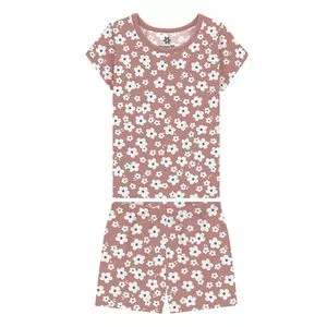 Pijama Infantil Floral<BR>- Rosa Claro & Branco<BR>- Brandili