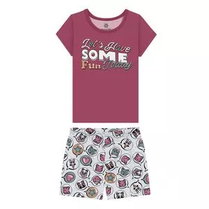 Pijama Infantil Com Inscrições<BR>- Pink & Cinza Claro<BR>- Brandili