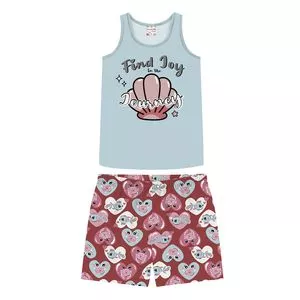 Pijama Infantil Com Inscrições<BR>- Azul Claro & Vermelho<BR>- Brandili