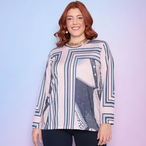 Blusa Geométrica<BR>- Rosa Claro & Azul