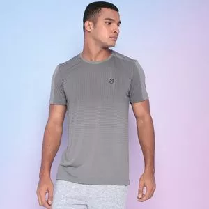 Camiseta Com Recortes<BR>- Cinza Claro & Cinza Escuro