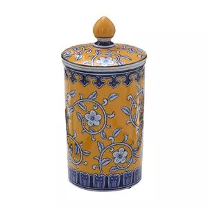 Potiche Decorativo Floral<BR>- Amarelo & Azul<BR>- 27xØ13cm<BR>- Espressione