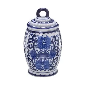 Potiche Decorativo De Arabesco<BR>- Azul & Branco<BR>- 30,5xØ13,5cm<BR>- Espressione