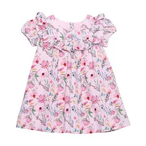 Vestido Infantil Floral<BR>- Rosa Claro & Verde<BR>- Pinoti Baby & Kids