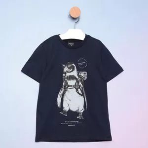 Camiseta Infantil Pinguim<BR>- Azul Marinho & Off White<BR>- King Joe
