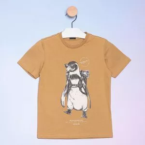 Camiseta Infantil Pinguim<BR>- Bege & Off White<BR>- King Joe