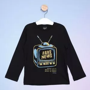 Camiseta Infantil Fake News<BR>- Preta & Azul Claro<BR>- King Joe