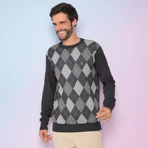 Suéter Geométrico<BR>- Cinza Escuro & Cinza