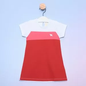 Vestido Infantil Listrado<BR>- Branco & Vermelho