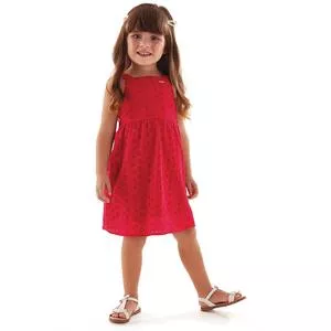 Vestido Infantil Com Recortes Vazados<BR>- Vermelho