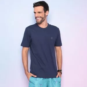 Camiseta Com Bordado<BR>- Azul Marinho