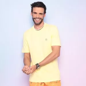 Camiseta Com Bordado<BR>- Amarelo Claro