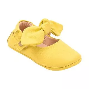 Sapato Boneca Em Couro<BR>- Amarelo & Dourado<BR>- Green Calçados