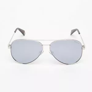 Óculos De Sol Aviador<BR>- Azul Claro & Prateado<BR>- Polaroid