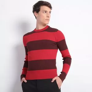 Suéter Listrado Canelado<BR>- Vermelho & Vinho<BR>- Prada