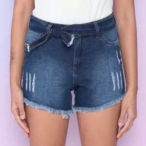 Short Jeans Com Puídos & Amarração<BR>- Azul Marinho<BR>- JEANS.COM