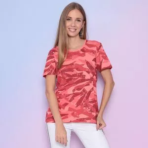 Camiseta Camuflada<BR>- Coral & Vermelha