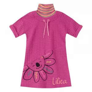 Vestido Infantil Flor<BR>- Pink & Preto