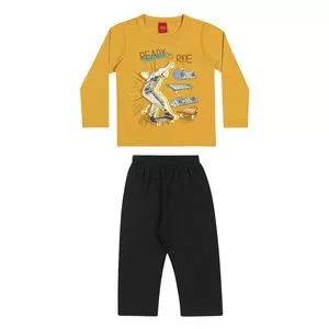 Conjunto De Camiseta Skate & Calça<BR>- Amarelo & Preto<BR>- ELIAN TODO DIA