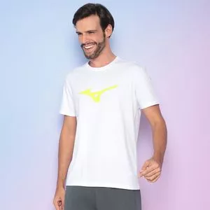 Camiseta Com Logo<BR>- Branca & Amarela