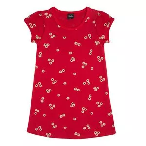 Vestido Infantil Floral<BR>- Vermelho & Bege<BR>- Rovitex