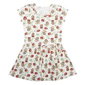 Vestido Infantil Bichos-Preguiça & Morangos Com Elástico<BR>- Branco & Vermelho<BR>- Rovitex