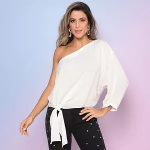 Blusa Ombro Único Com Amarração<BR>- Branca<BR>- Amapô