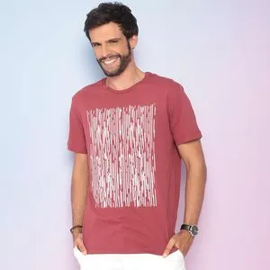 Camiseta Abstrata<BR>- Vermelho Escuro & Off White
