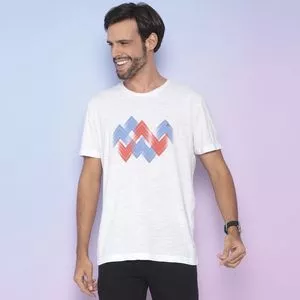 Camiseta Com Recortes<BR>- Branca & Azul