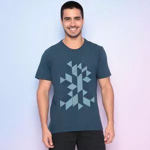 Camiseta Geométrica<BR>- Azul Marinho & Off White