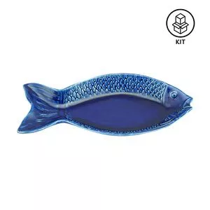 Jogo De Peixes Decorativos Ocean<BR>- Azul Escuro<BR>- 2Pçs<BR>- Bon Gourmet