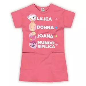 Vestido Infantil Mundo Ripilica®<BR>- Rosa & Branco