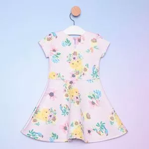 Vestido Infantil Gatinho Floral<BR>- Rosa Claro & Verde