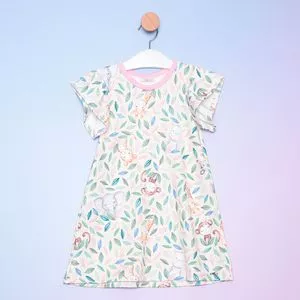 Vestido Infantil Safari<BR>- Off White & Verde